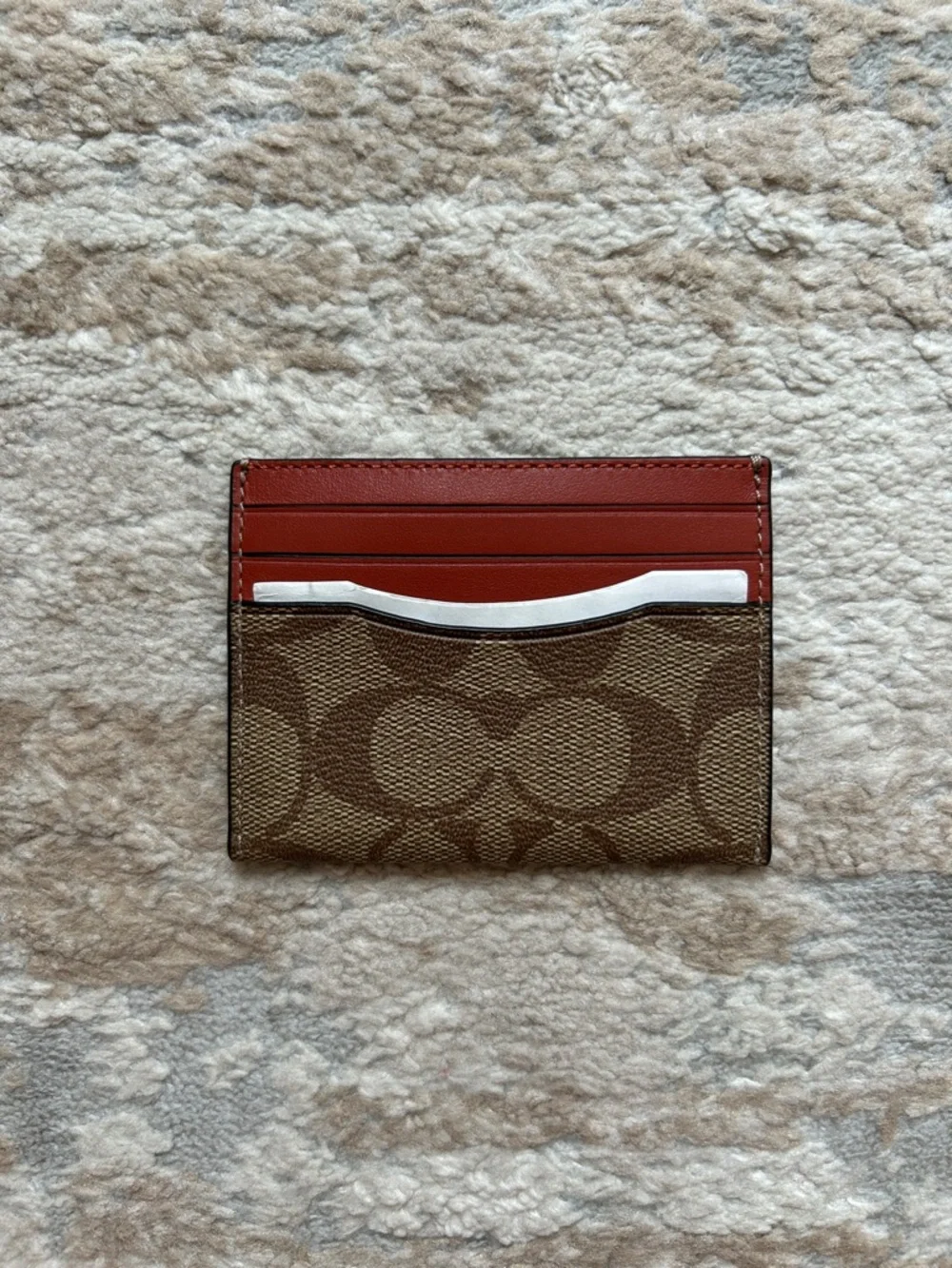 Coach Brown Signature Canvas and Red Leather Card Holder